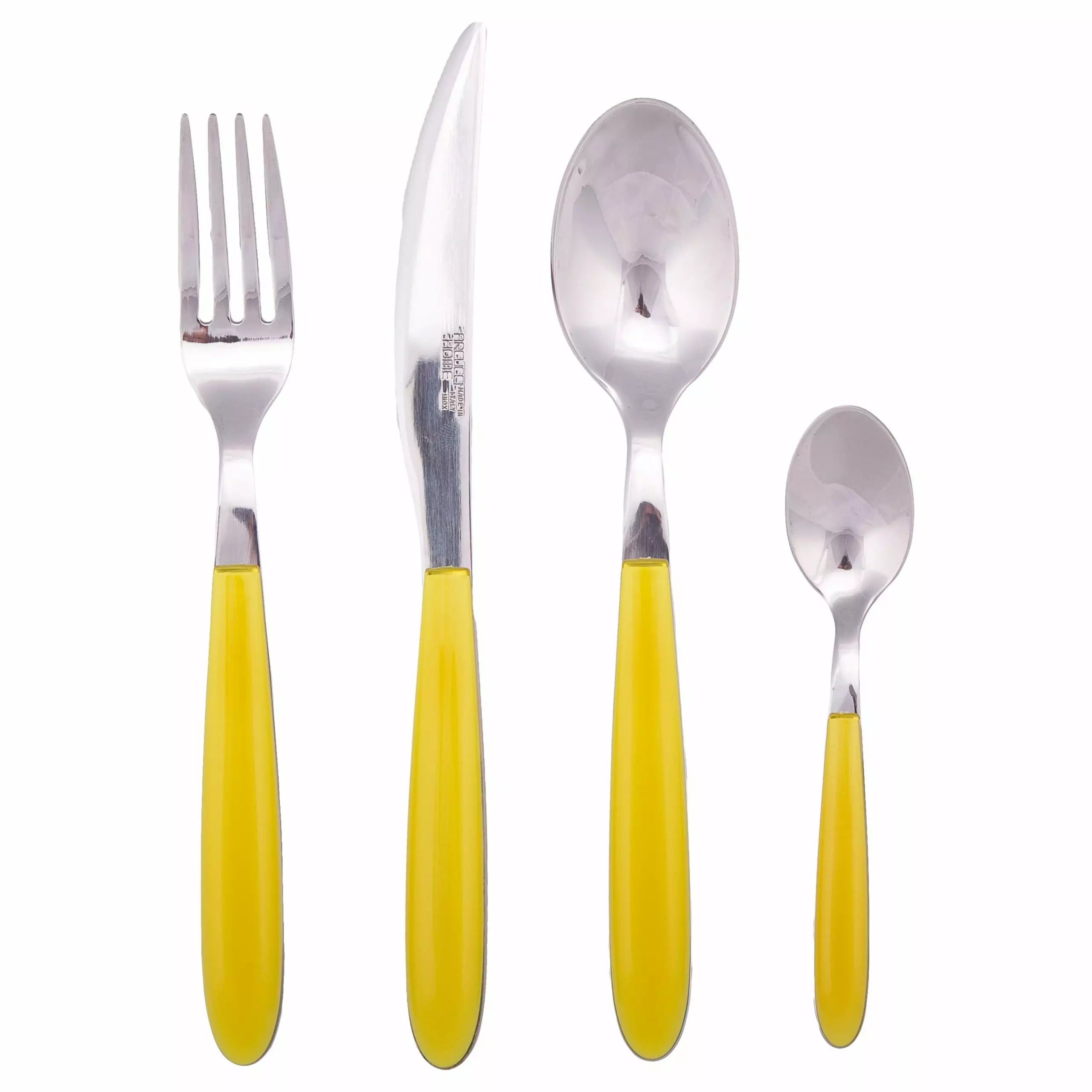 ARCUCCI – JUEGO DE CUBIERTOS CON CUCHILLO TENEDOR CUCHARA CUCHARITA - Amarillo